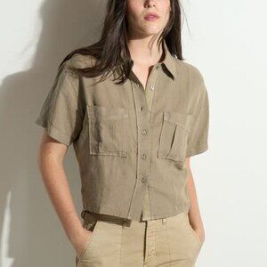 Rowan Women's Sloane Short Sleeve Linen Blouse in Harvest Green
